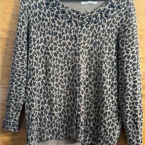 Leopard Print Cardigan XL with Beaded Detail